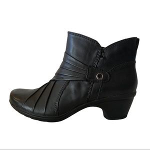Earth Origins Ruth Black Ruched Leather Zip Up Block Heel Ankle Boots Womens 6 M